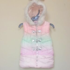 Little Lass Multicolor Hooded Vest with Faux Fur Trim